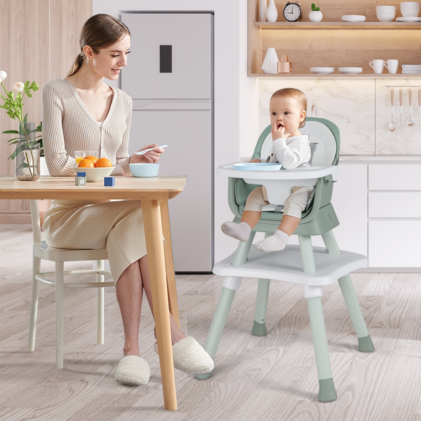 6-in-1 Convertible Baby High Chair with Adjustable Removable Tray-Black