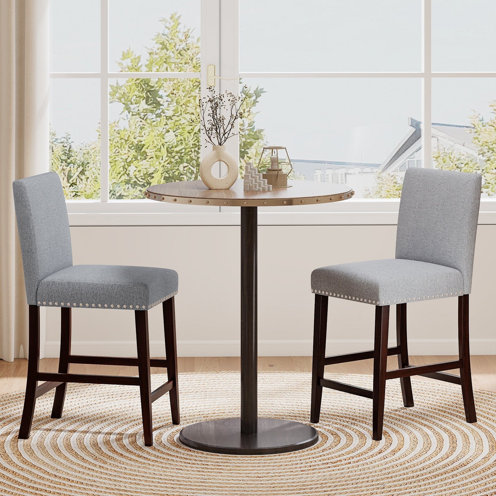 26 inch Counter Height Chairs Set of 2 with Padded Seat and Backrest-Gray