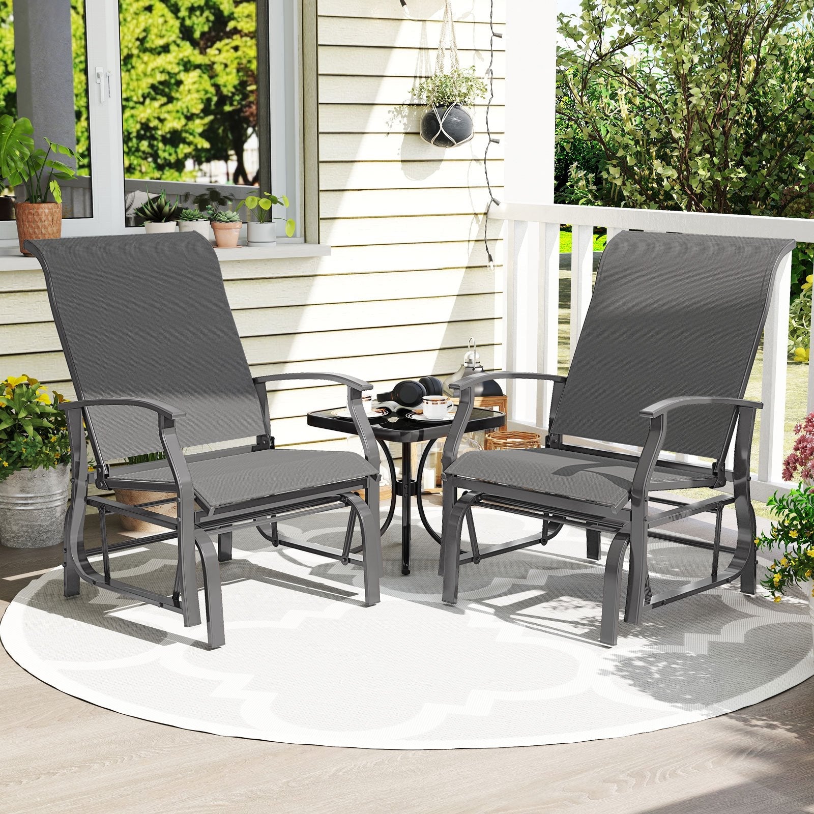 Outdoor Glider Chairs Set of 2 with Ergonomic Backrest and Seat-Beige