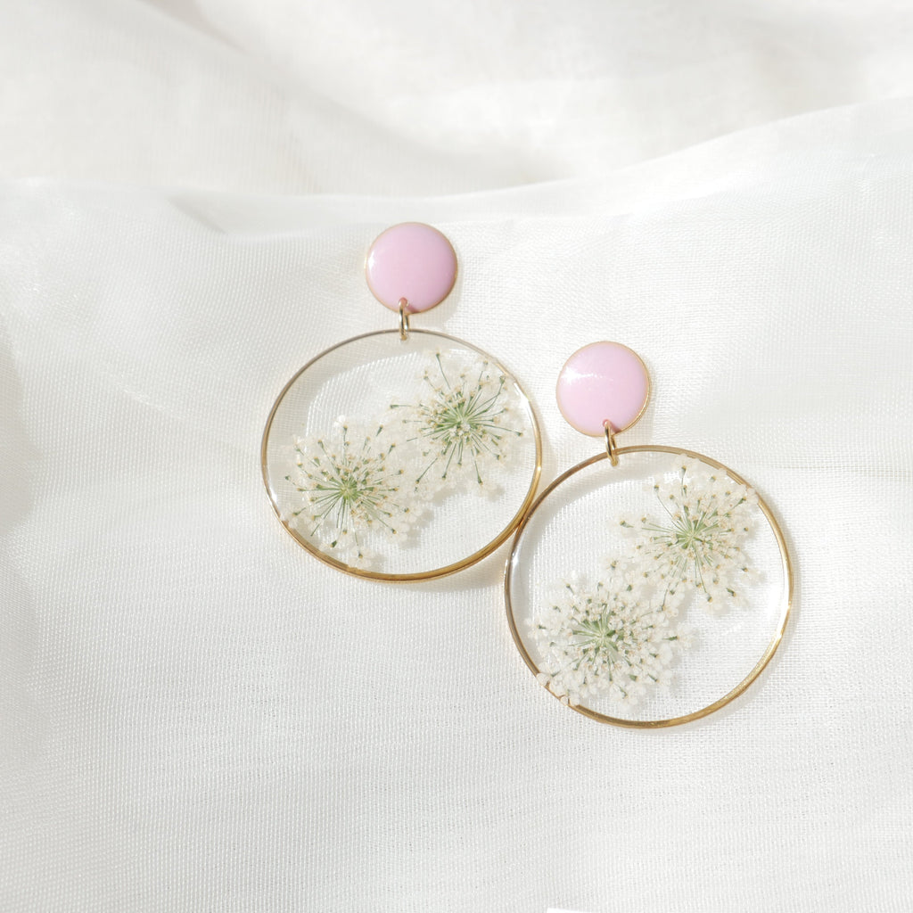 Boucles d'oreilles duo Estelle blanche et rose - rond (xxl)