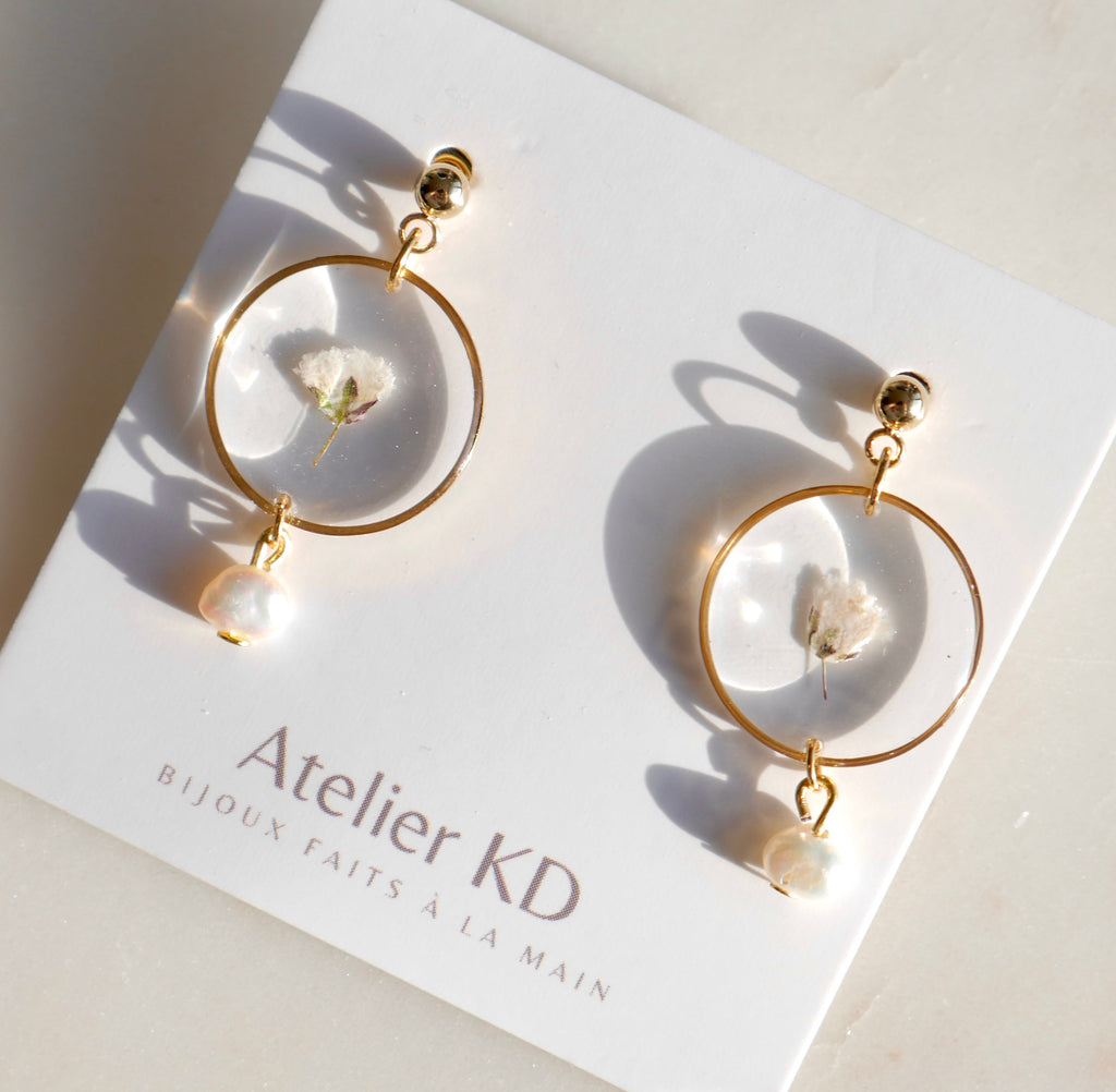 Boucles d’oreilles Perla - fleur de gypsophile - rond