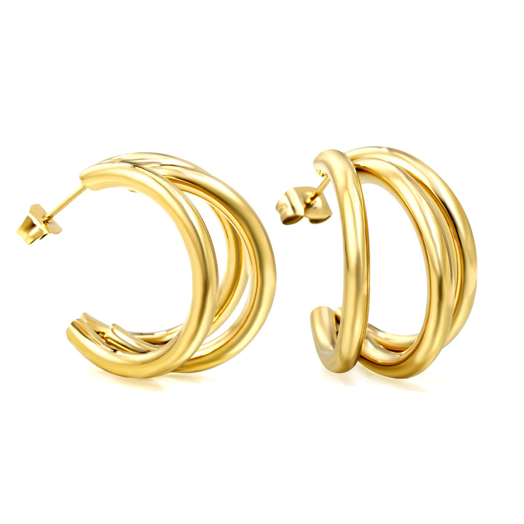 C-Shaped Triple Gold Studs