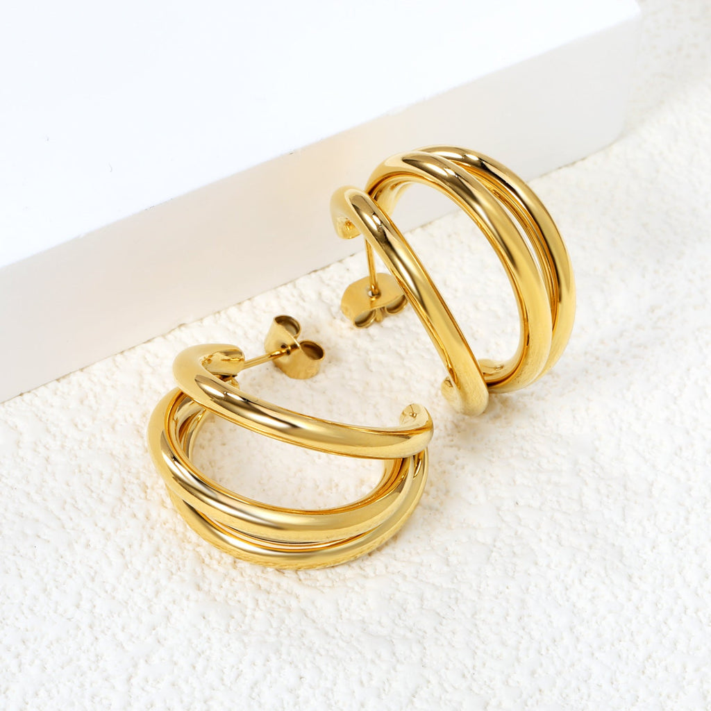 C-Shaped Triple Gold Studs