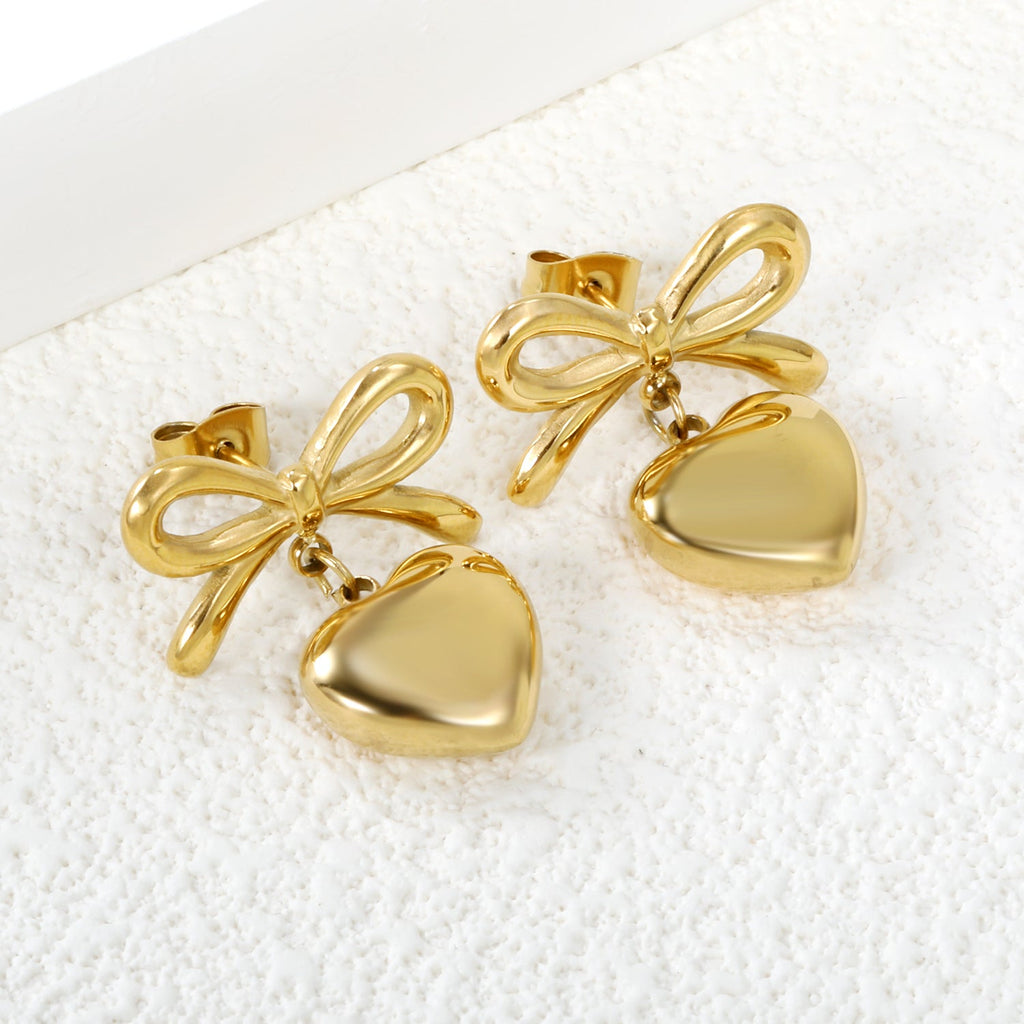 Bow & Heart Charm Studs