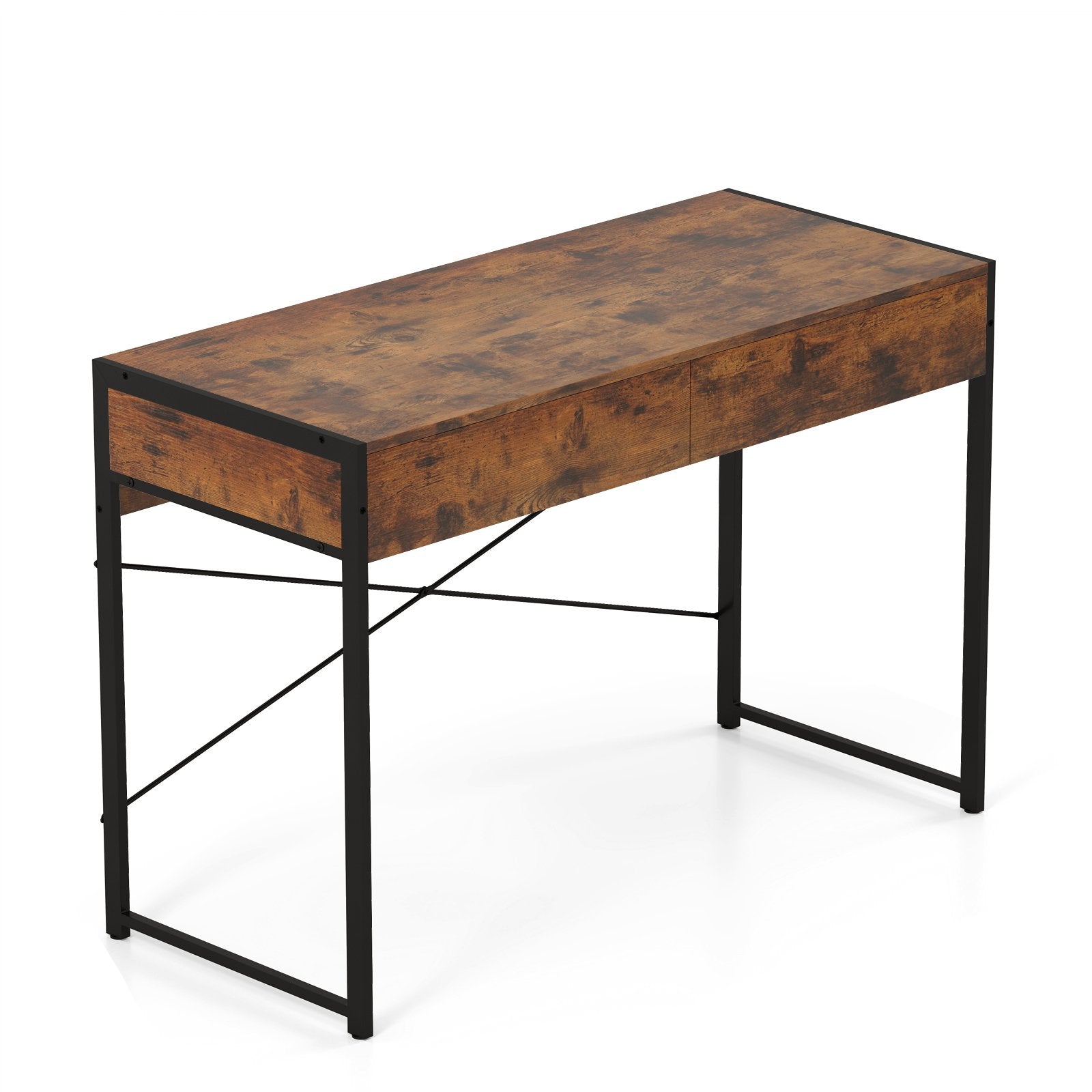 2-Drawer Home Office Desk with Steel Frame-Black