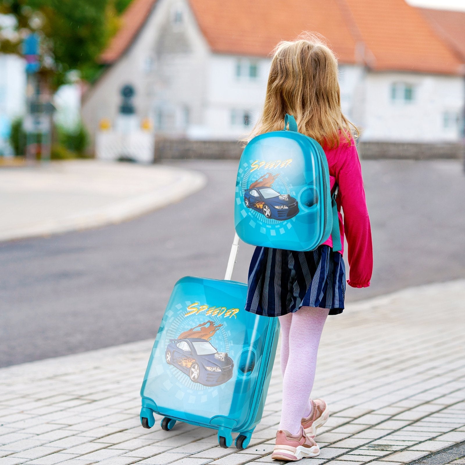 2 PCS Kid Luggage Set With Spinner Wheels for Children Boys Girls-Blue