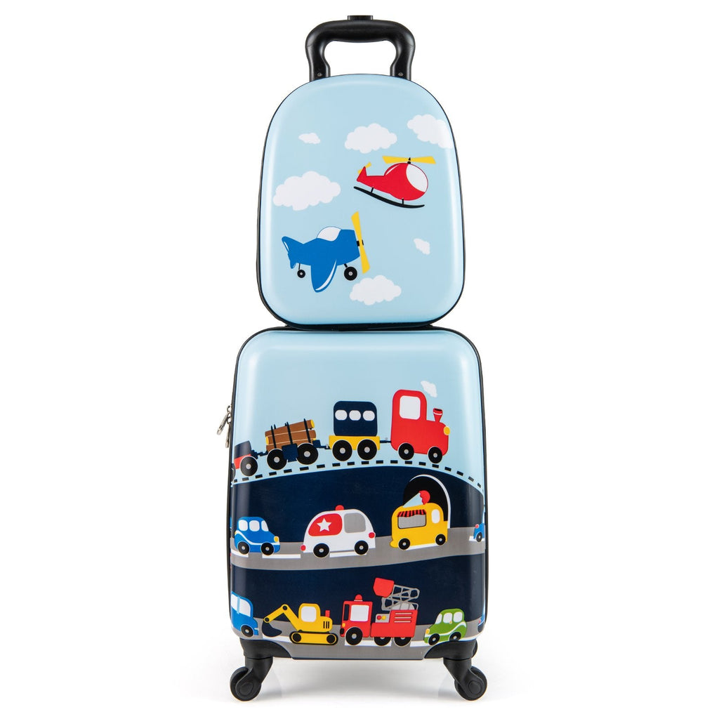 2 PCS Kid Luggage Set With Spinner Wheels for Children Boys Girls-Blue