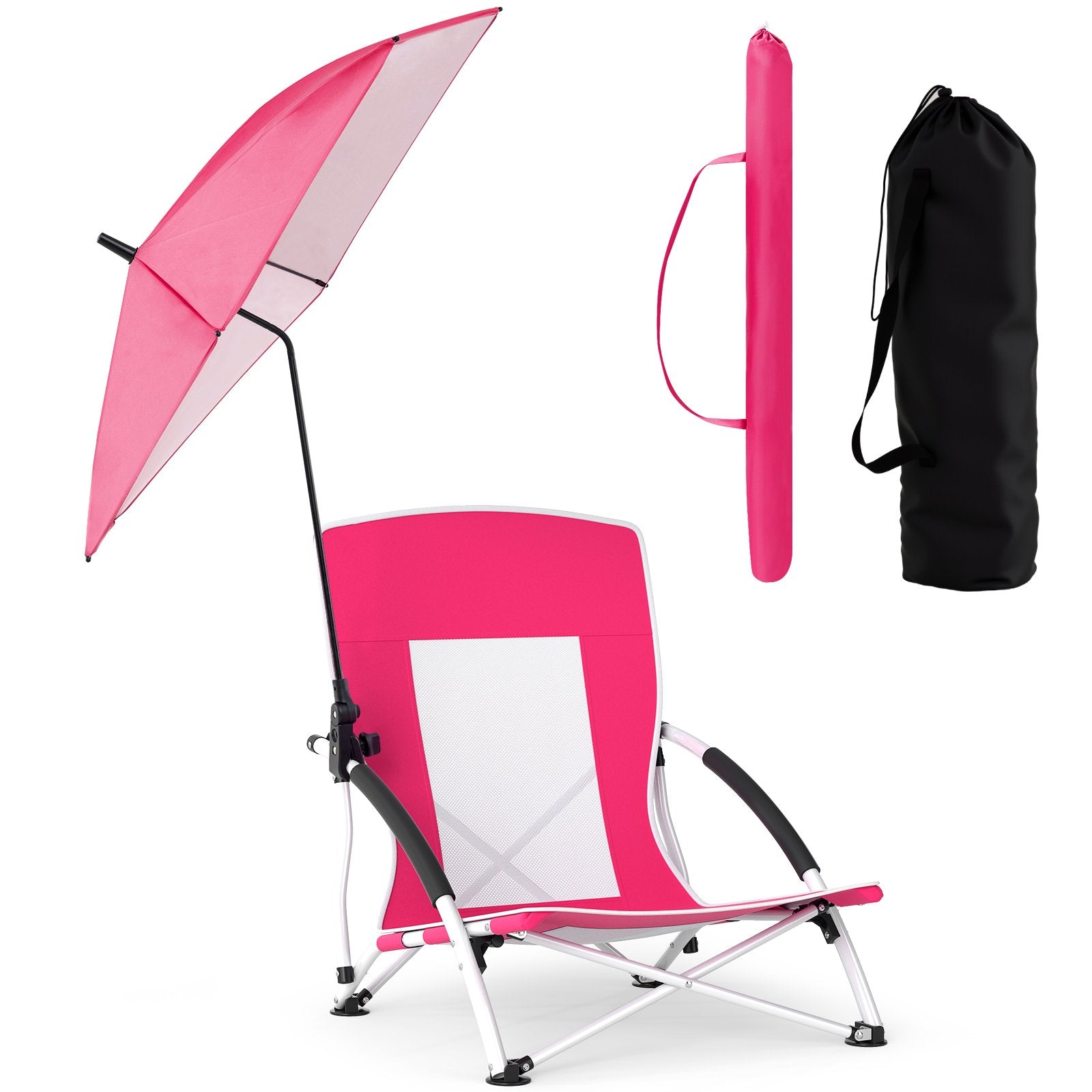 2 Pack Beach Umbrella Chair for Adults with Adjustable Parasol-Blue