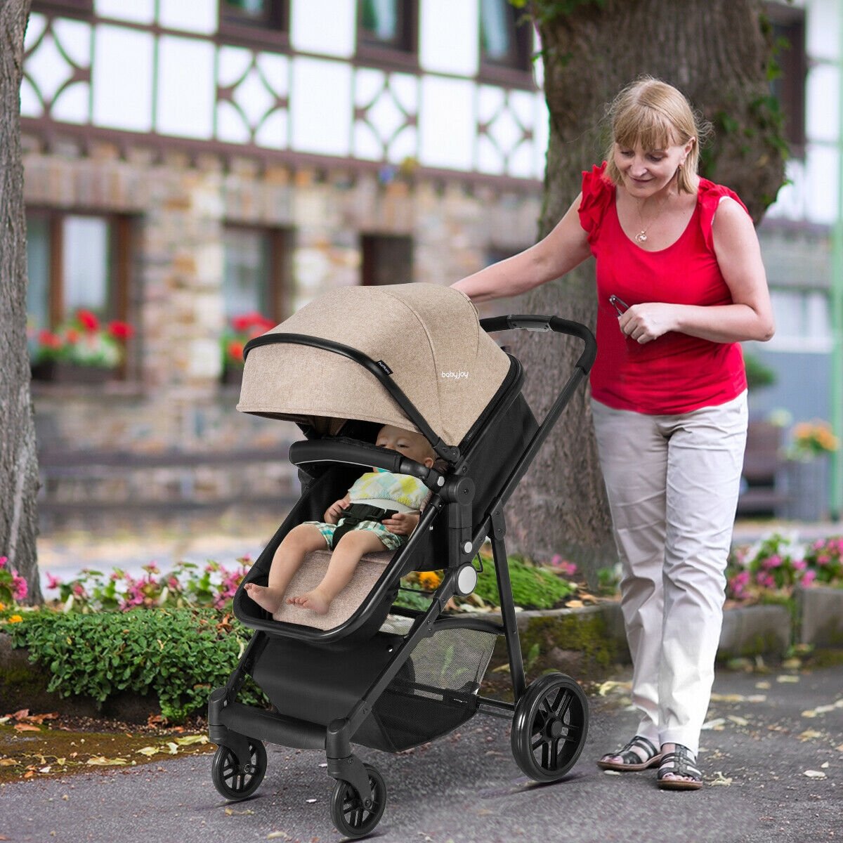 2 in 1 Foldable Pushchair Newborn Infant Baby Stroller-Black