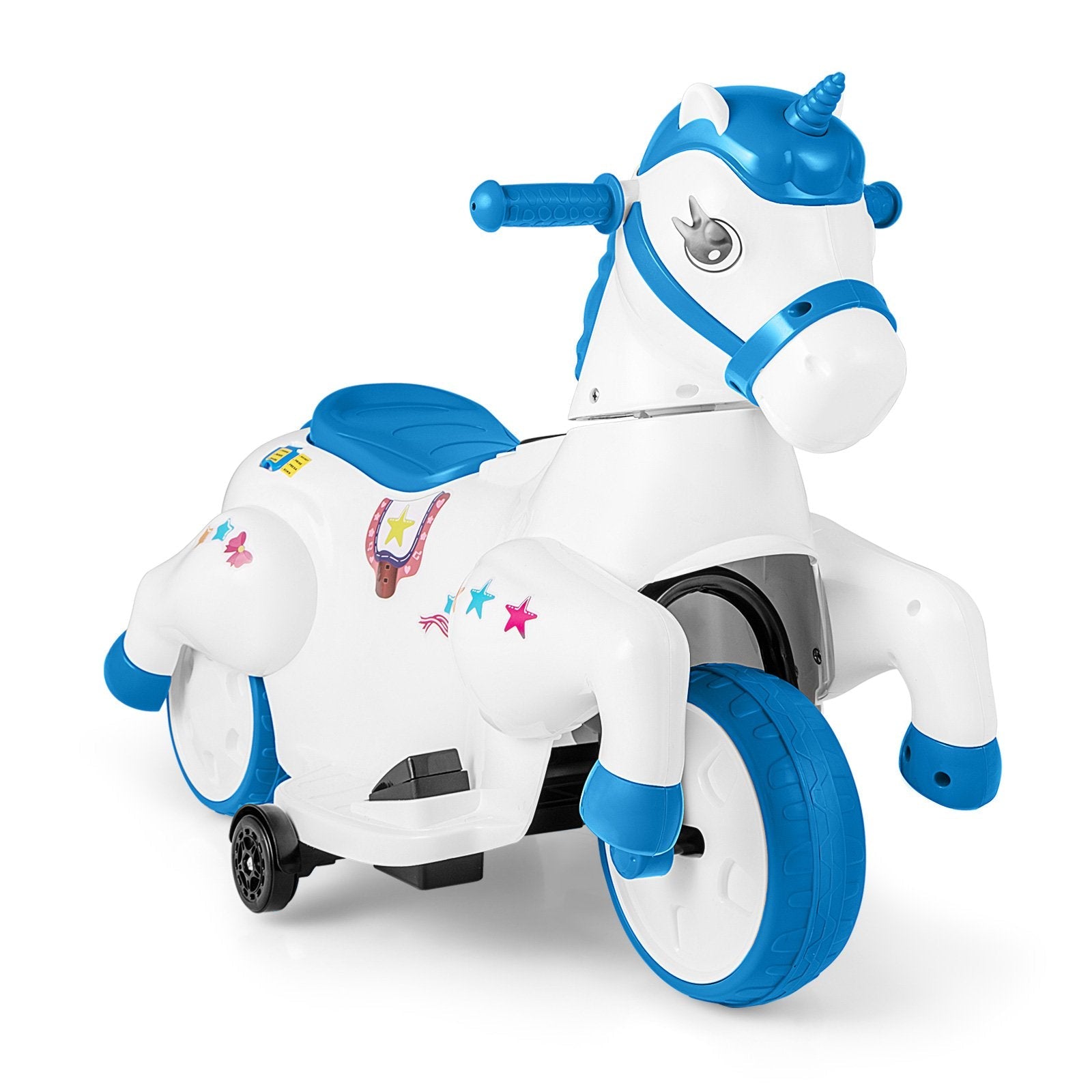 12V Unicorn Ride on Toy with Training Wheels and Horse Riding Mode-Multicolor