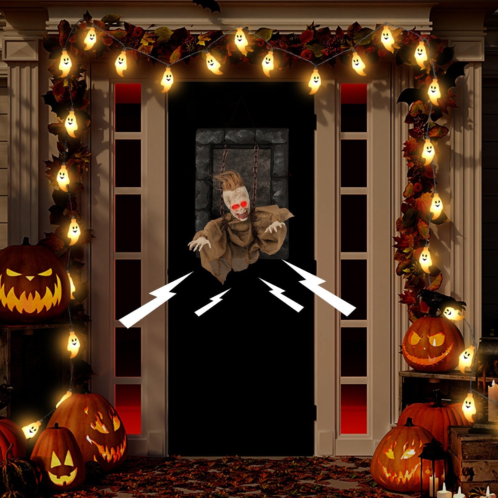 Halloween Hanging Animated Zombie Prisoner Decoration Sound-Activated