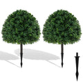 28 Inches Artificial Boxwood Topiary Ball Tree Set of 2 with Ground Spike-Green