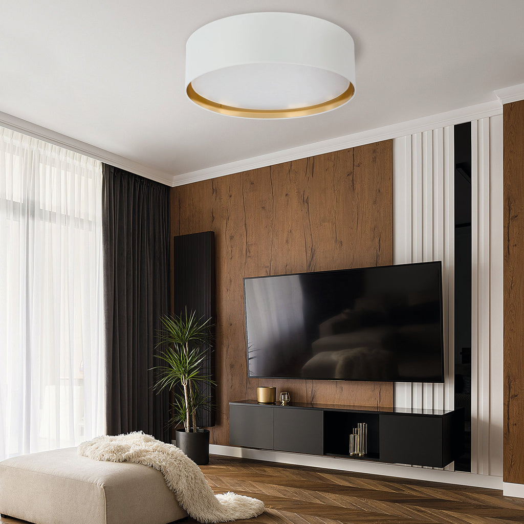 BILBAO Gold Fabric Flush Mount Ceiling Light for Bedroom, Hallway & Living Room