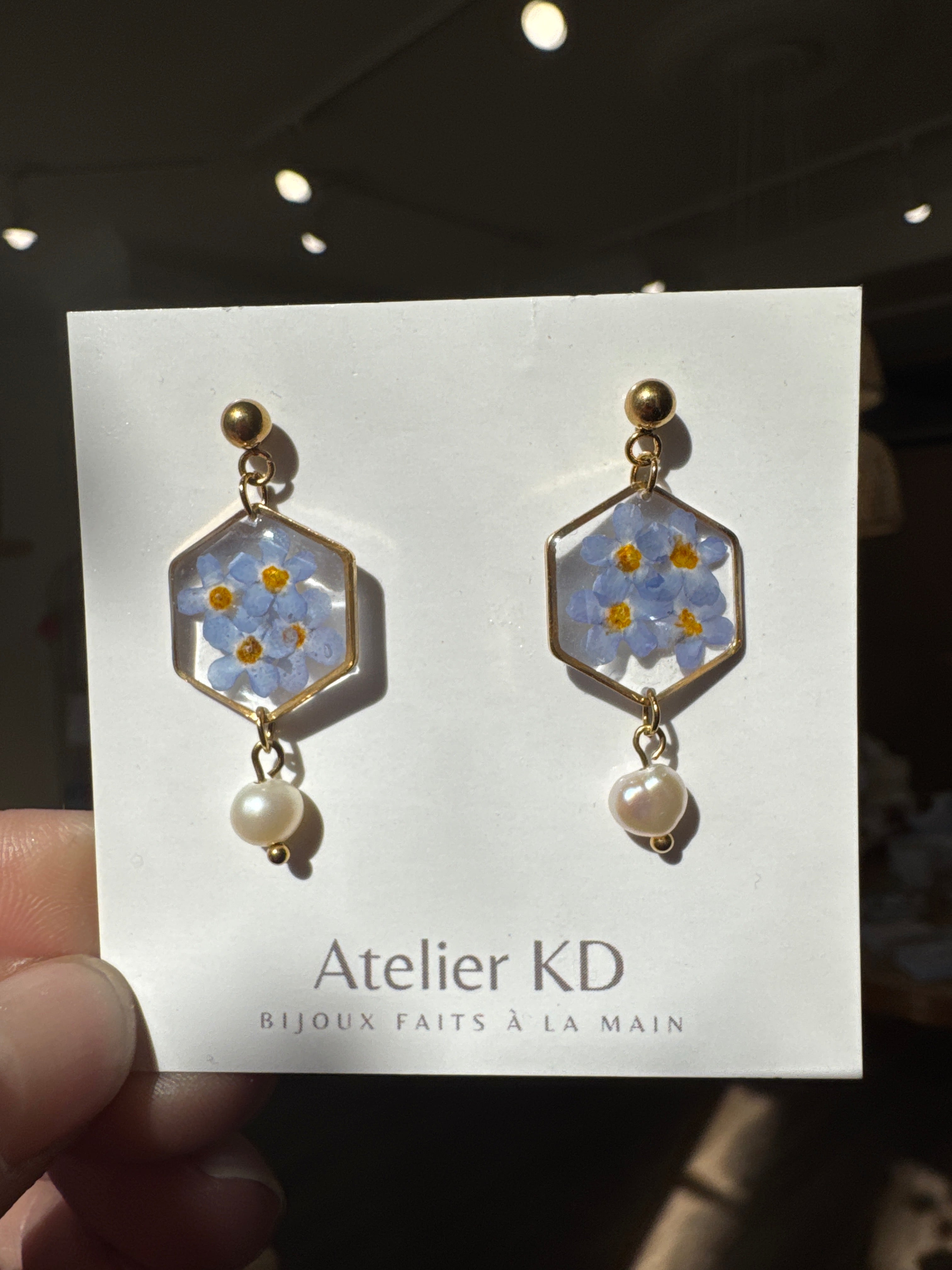 Boucles d'oreilles Perla myosotis - 16mm Hexa