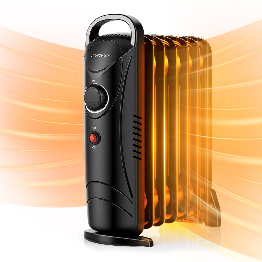 700W Electric Oil Filled Radiator Heater with Adjustable Thermostat-Black