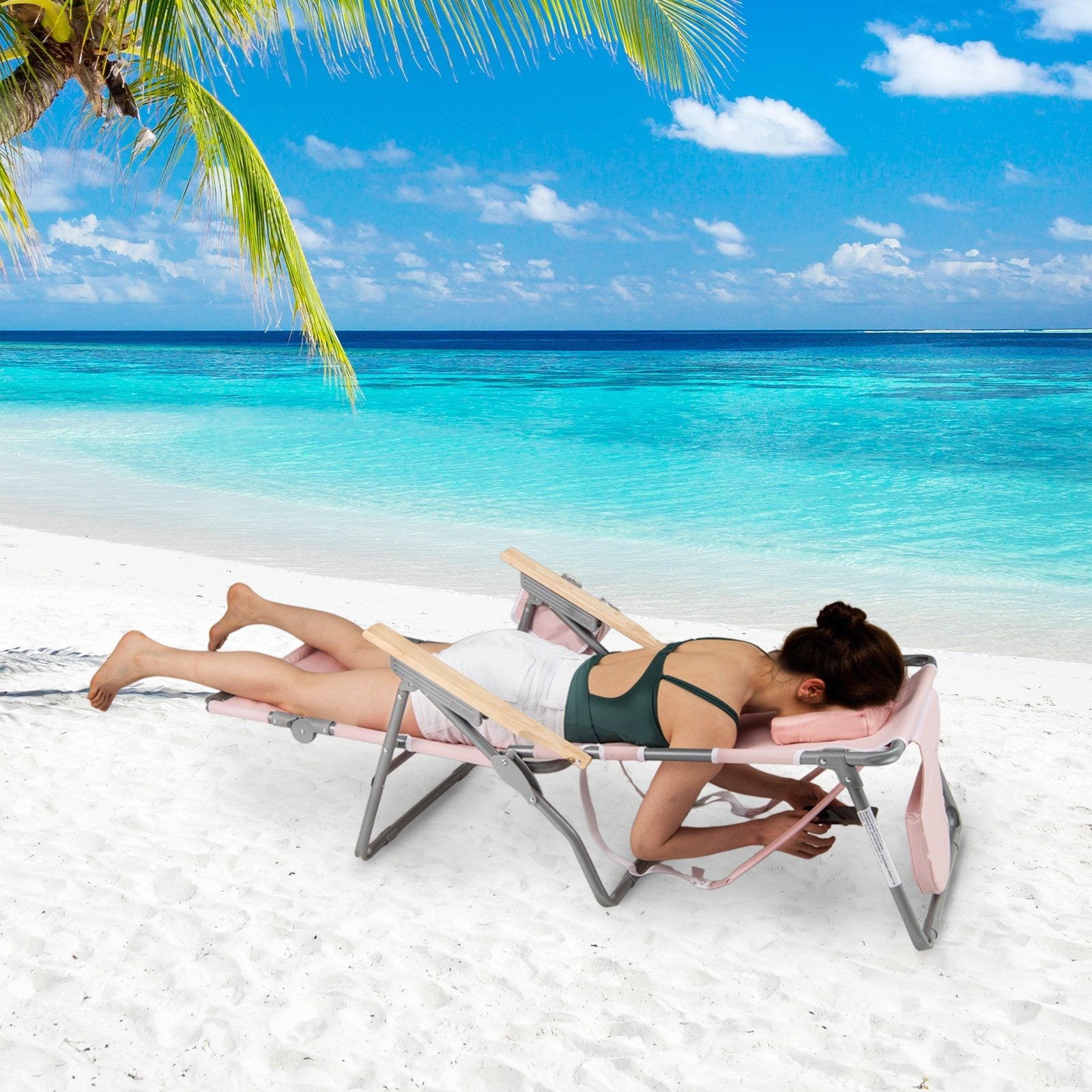 3-IN-1 Foldable Beach Chair with Footrest and Adjustable Backrest-Navy