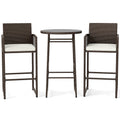 3 Piece Patio Bar Set Outdoor Wicker Bar Height Table and Armchairs-White