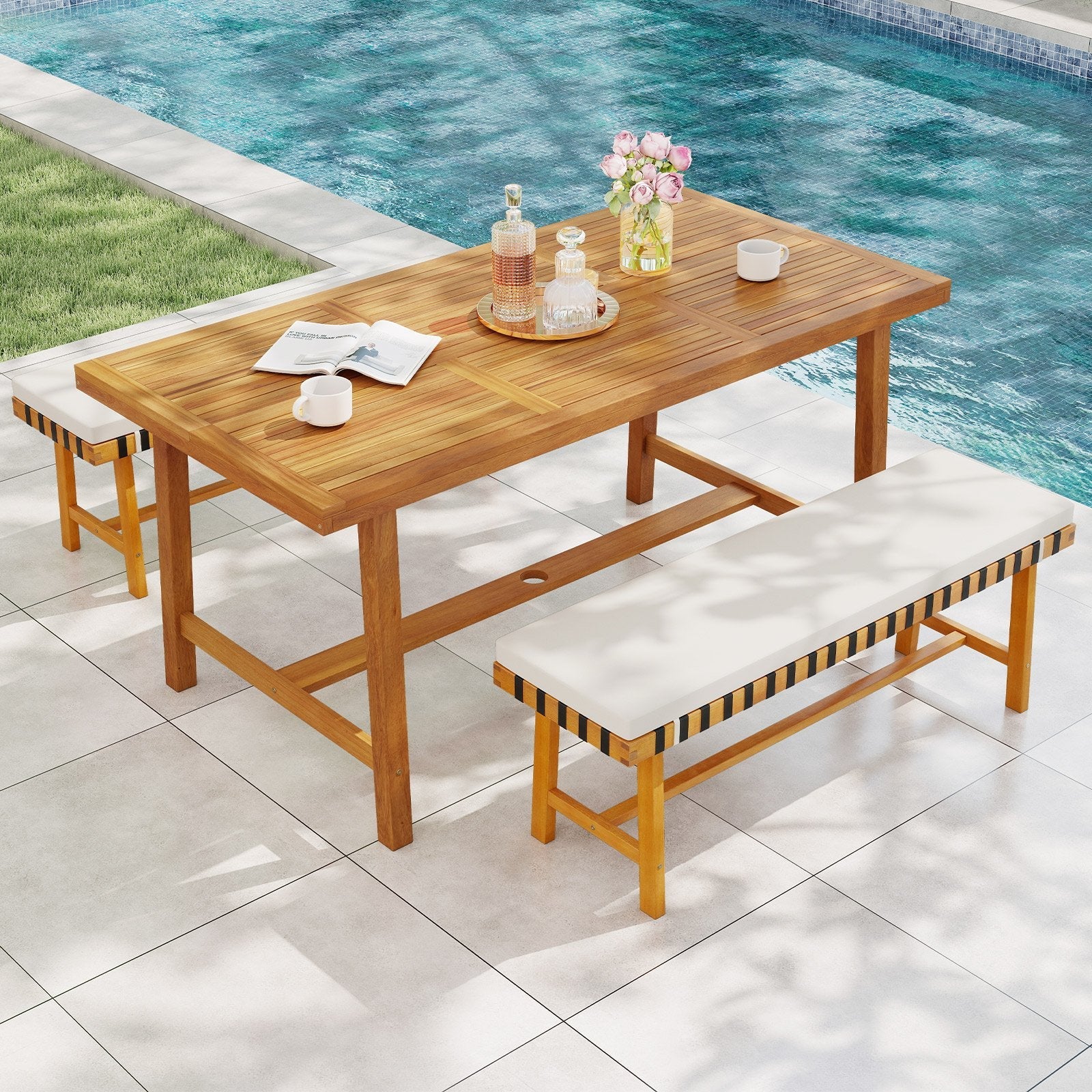 3-Piece Patio Dining Set for 4 People Farmhouse Furniture