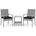 3 Piece Patio Furniture Set with Seat Cushions and Tempered Glass Tabletop for Balcony-Black