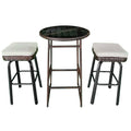 3 Pieces Outdoor Swivel Bar Set PE Rattan Bar Height Table with 2 Chairs-White