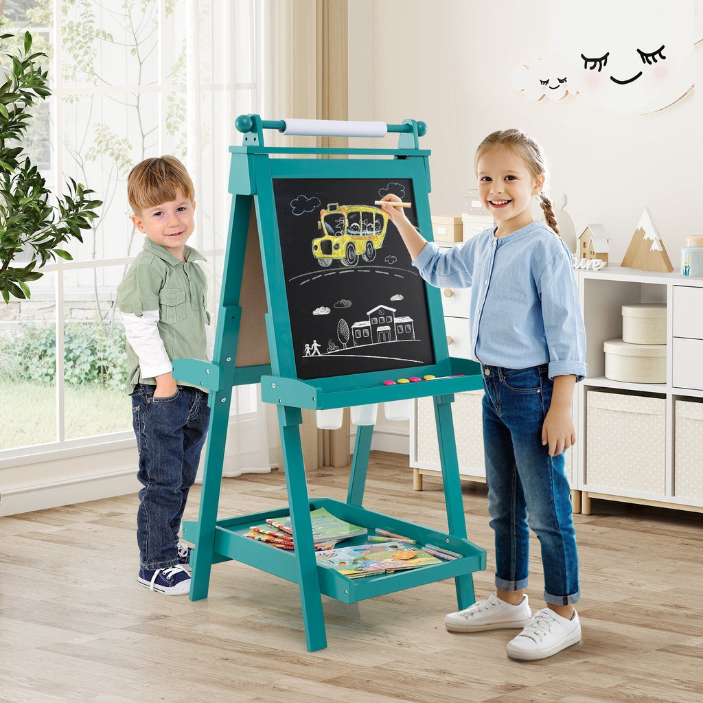 3-in-1 Double-sided Art Easel with Chalkboard and Magnetic Whiteboard-Gray