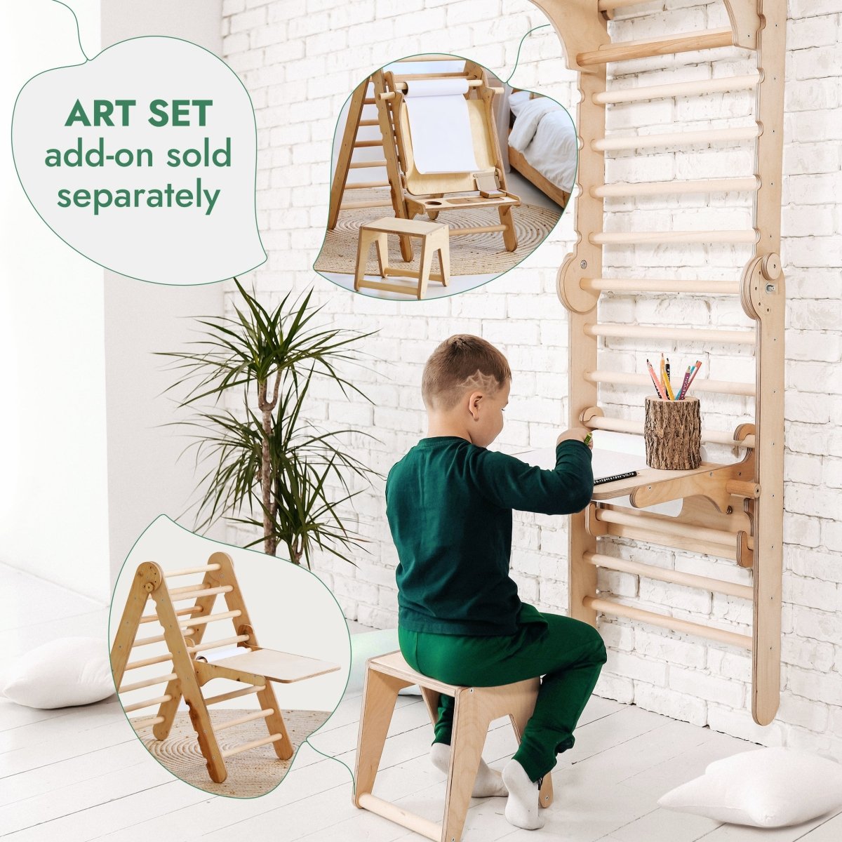 6in1: Wooden Swedish Wall / Climbing ladder for Children + Swing Set + Slide Board