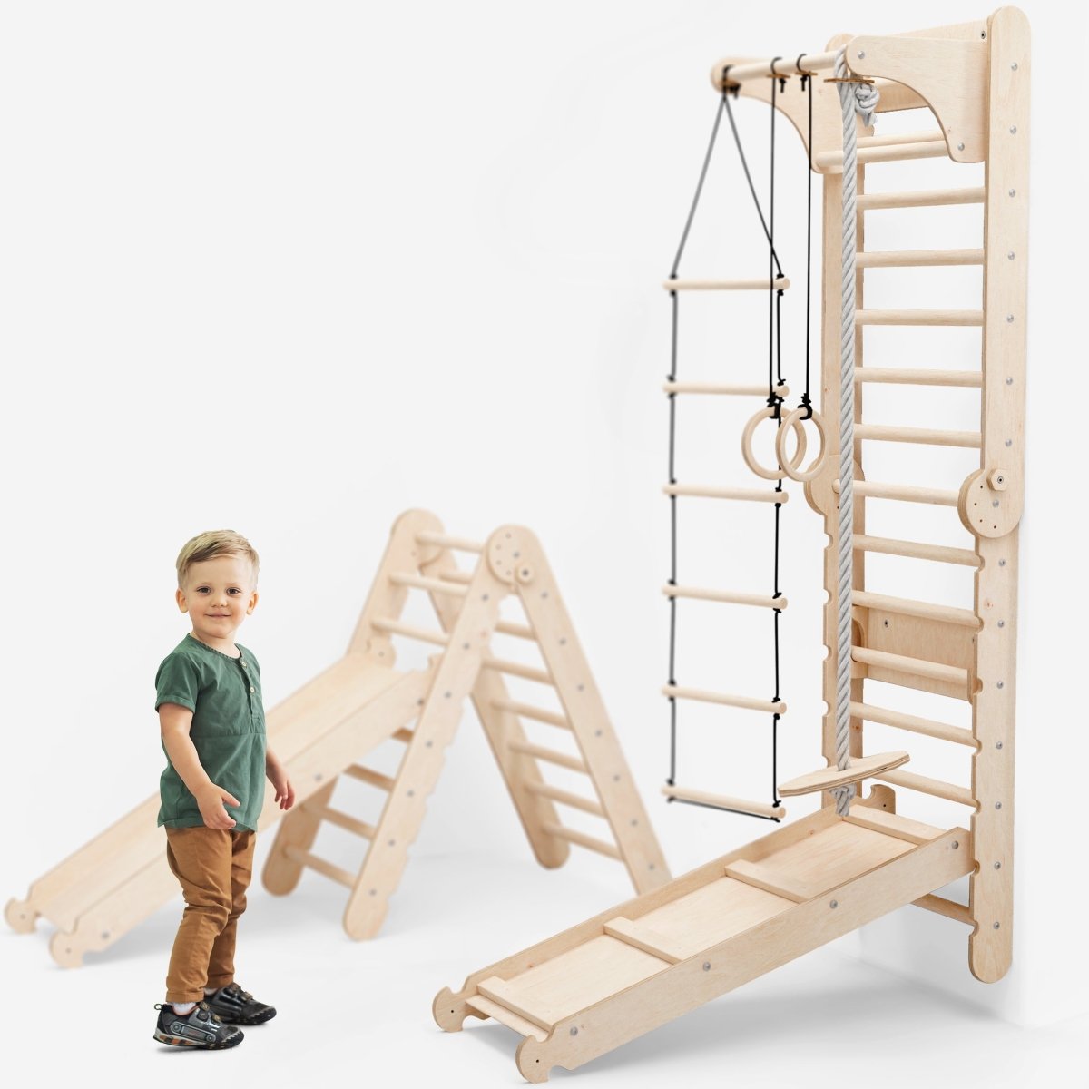 6in1: Wooden Swedish Wall / Climbing ladder for Children + Swing Set + Slide Board