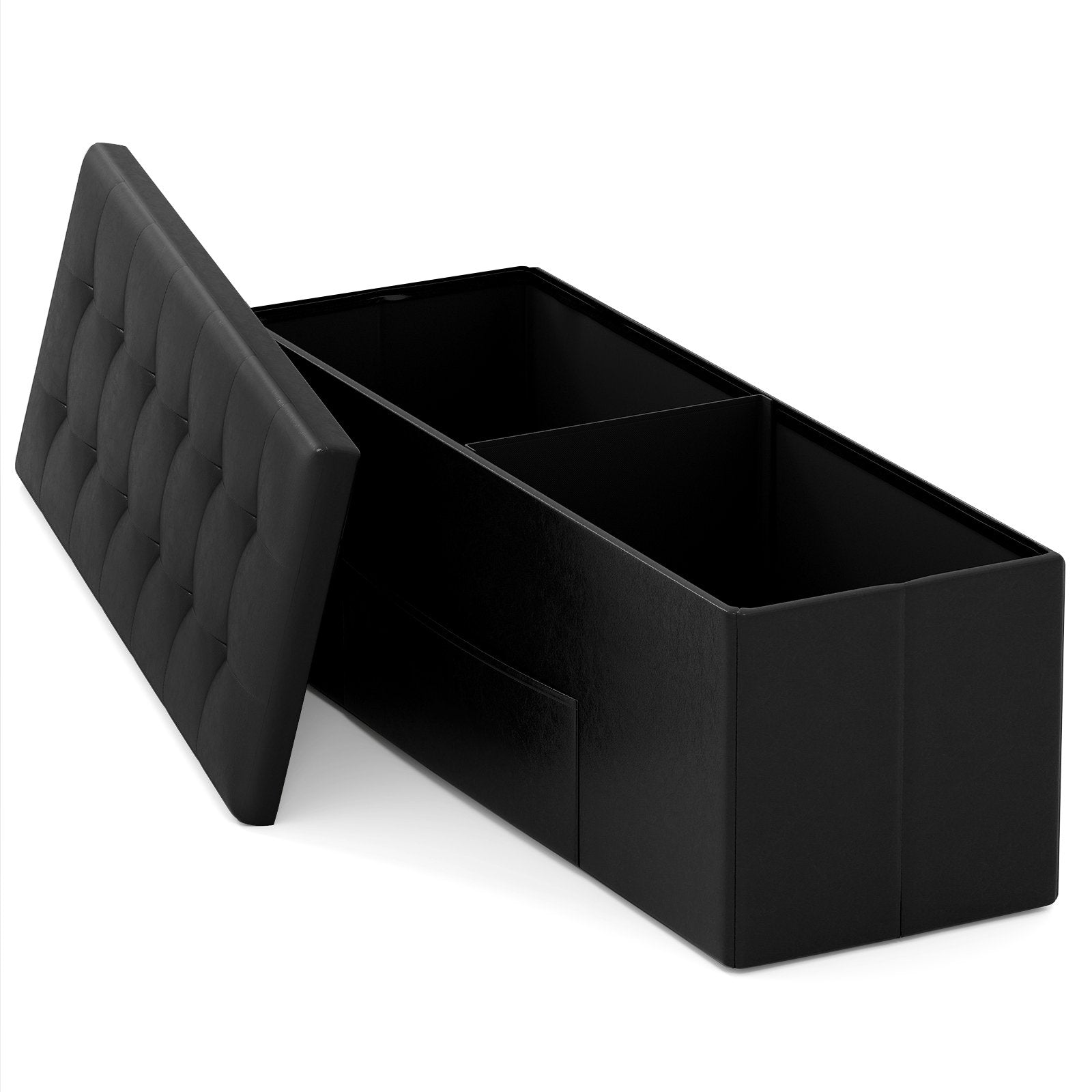 43 Inches Folding Storage Ottoman Bench Foot Rest Stool End of Bed Bench-Black