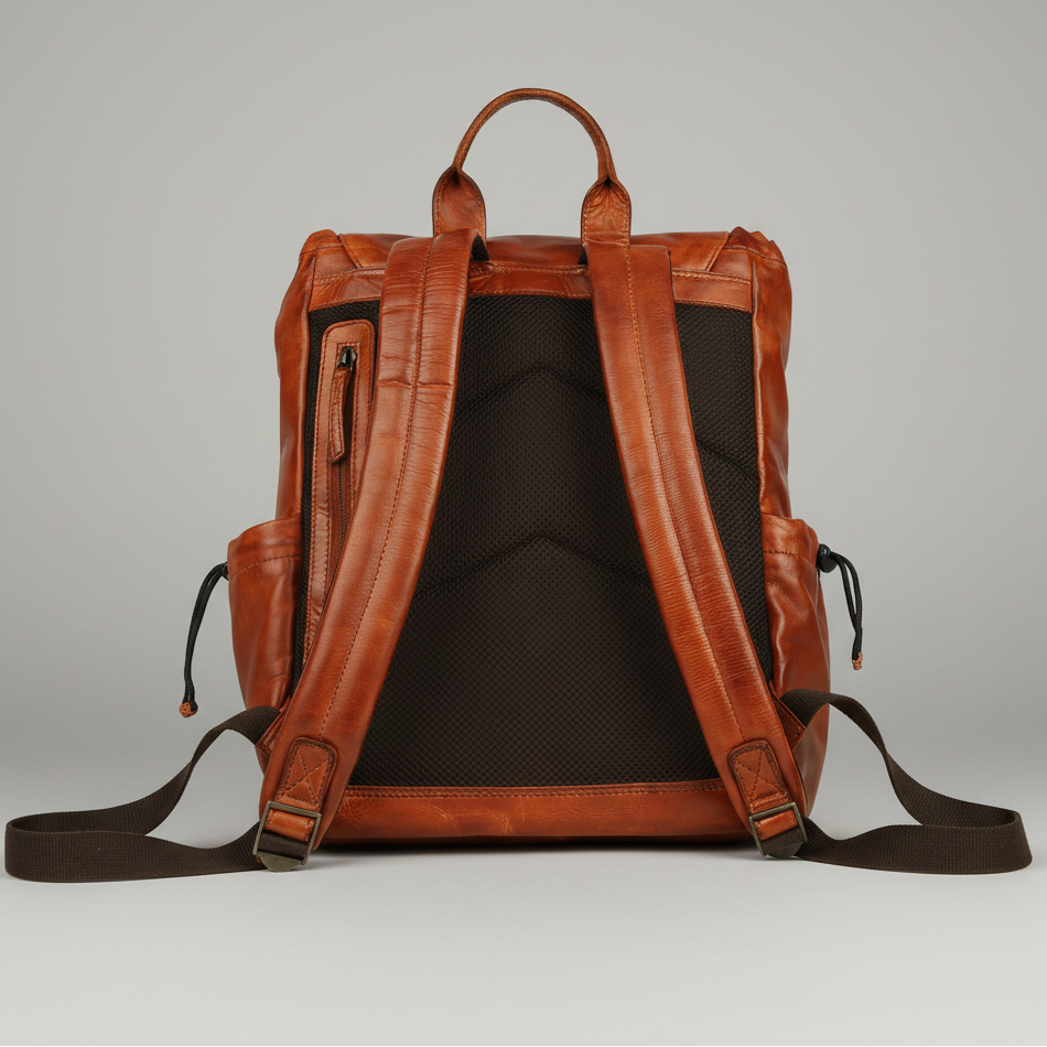 MET Two Adjustable Strap Leather Backpack. Premium Rucksack with Tech Sleeve