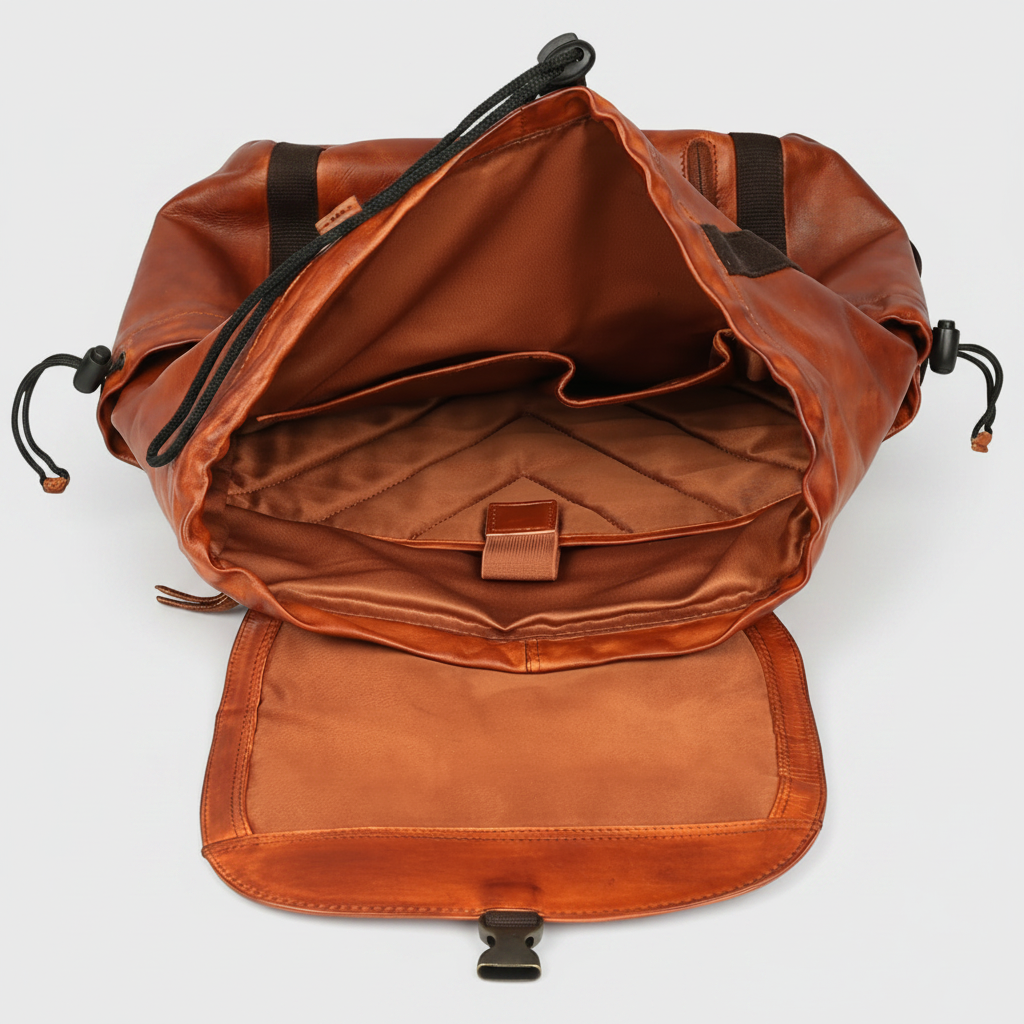 MET Two Adjustable Strap Leather Backpack. Premium Rucksack with Tech Sleeve
