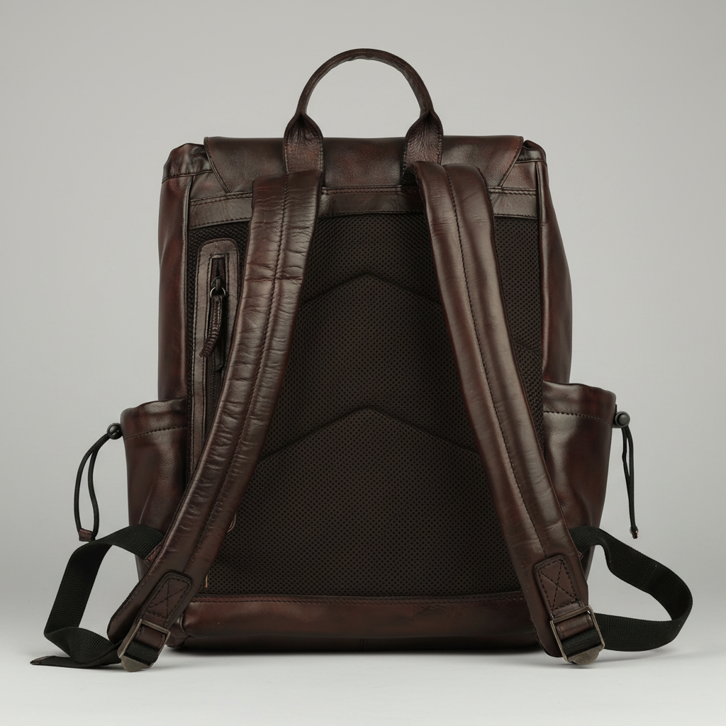 MET Two Adjustable Strap Leather Backpack. Premium Rucksack with Tech Sleeve