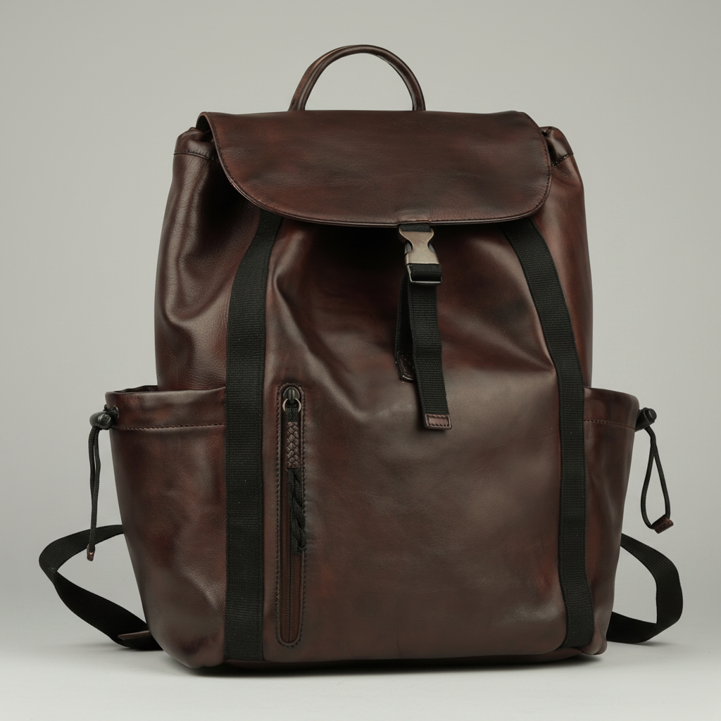MET Two Adjustable Strap Leather Backpack. Premium Rucksack with Tech Sleeve