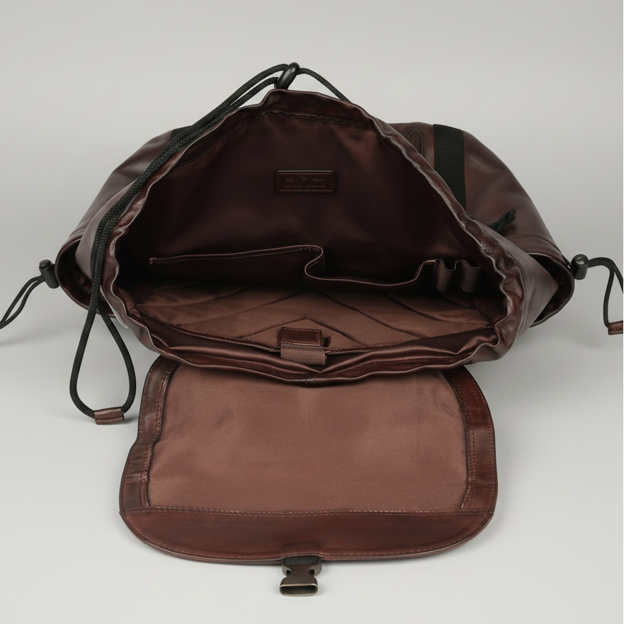 MET Two Adjustable Strap Leather Backpack. Premium Rucksack with Tech Sleeve