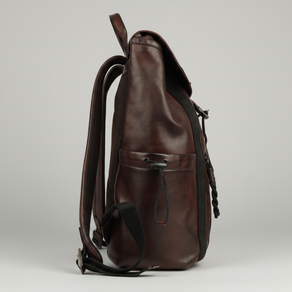 MET Two Adjustable Strap Leather Backpack. Premium Rucksack with Tech Sleeve