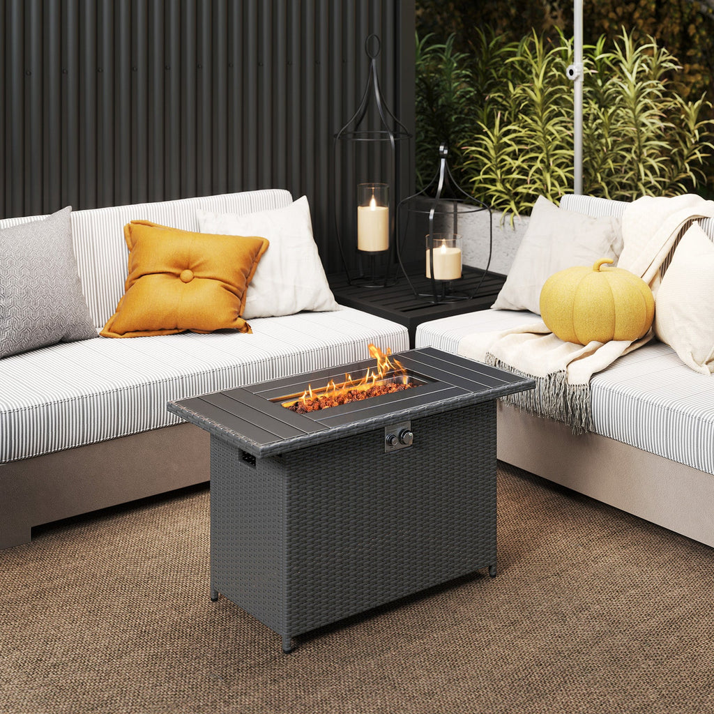 44.5 Inch Propane Fire Pit Table Rattan Gas 2-in-1 with Stainless Steel Burner-Black