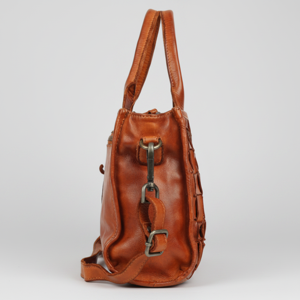 MET Premium Leather Handle Bag. Woven Leather Satchel