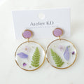 Boucles d'oreilles duo - les Violettes et la fougère - rond (XL 35mm)