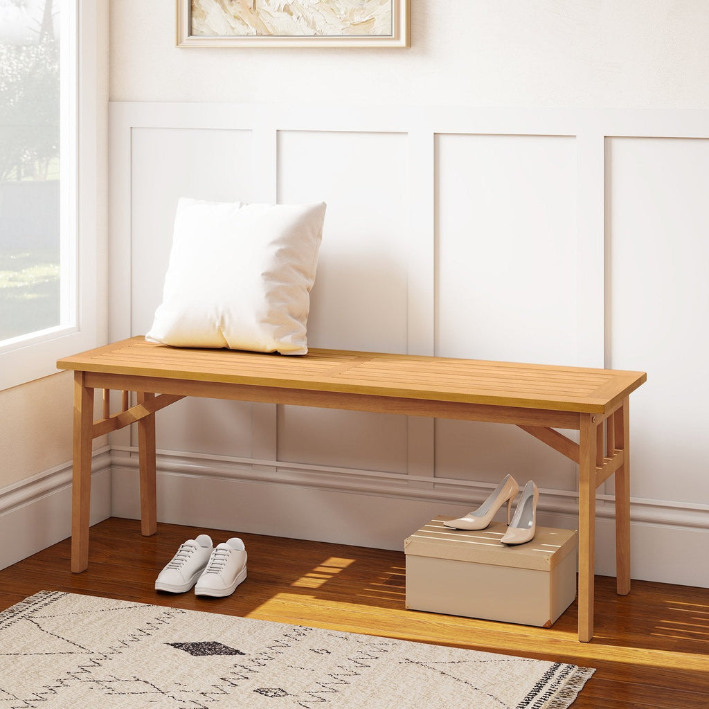 48 Inches Acacia Wood Bench with Breathable Slat Seat and Stable Triangular Structure-2