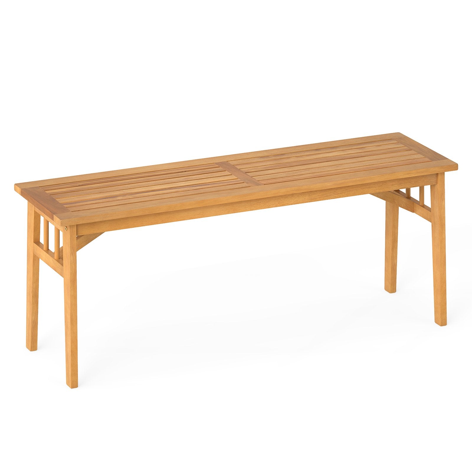 48 Inches Acacia Wood Bench with Breathable Slat Seat and Stable Triangular Structure-2