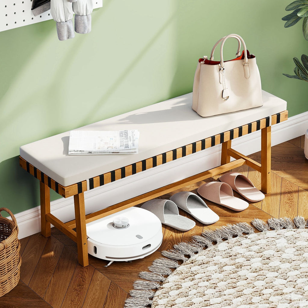 48 inch Acacia Wood Outdoor Bench with Thick Padded Seat Cushion