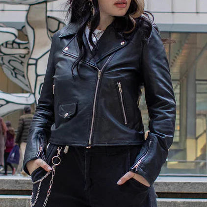 Women’s Lightweight Leather Fashion Jacket | Soft Naked Cowhide Casual Moto Style