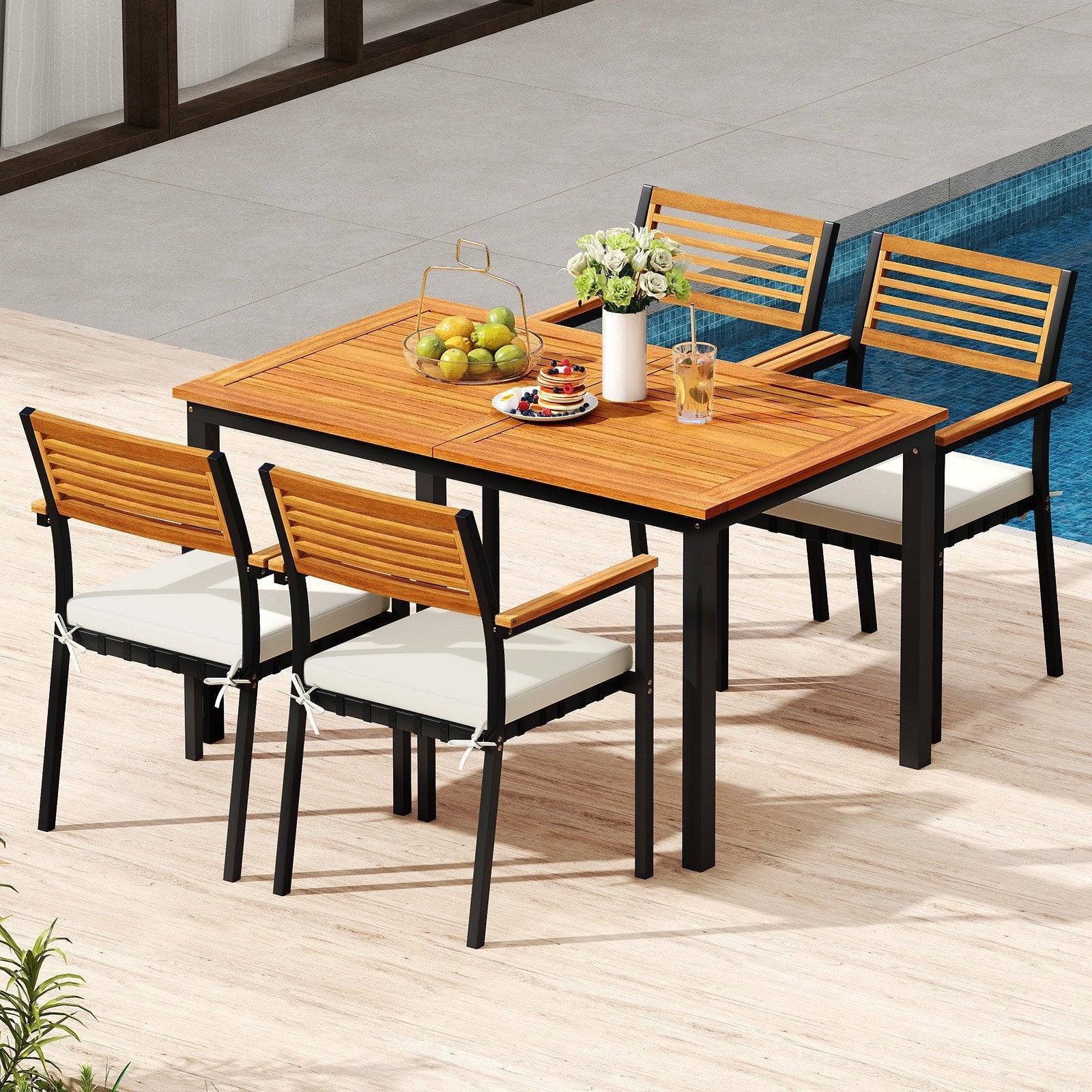 4-8 Person Extendable Solid Wood Dining Table with Umbrella Hole