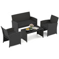 4 Pieces Patio Furniture Set with Tempered Glass Tabletop and Removable Cushion-Black