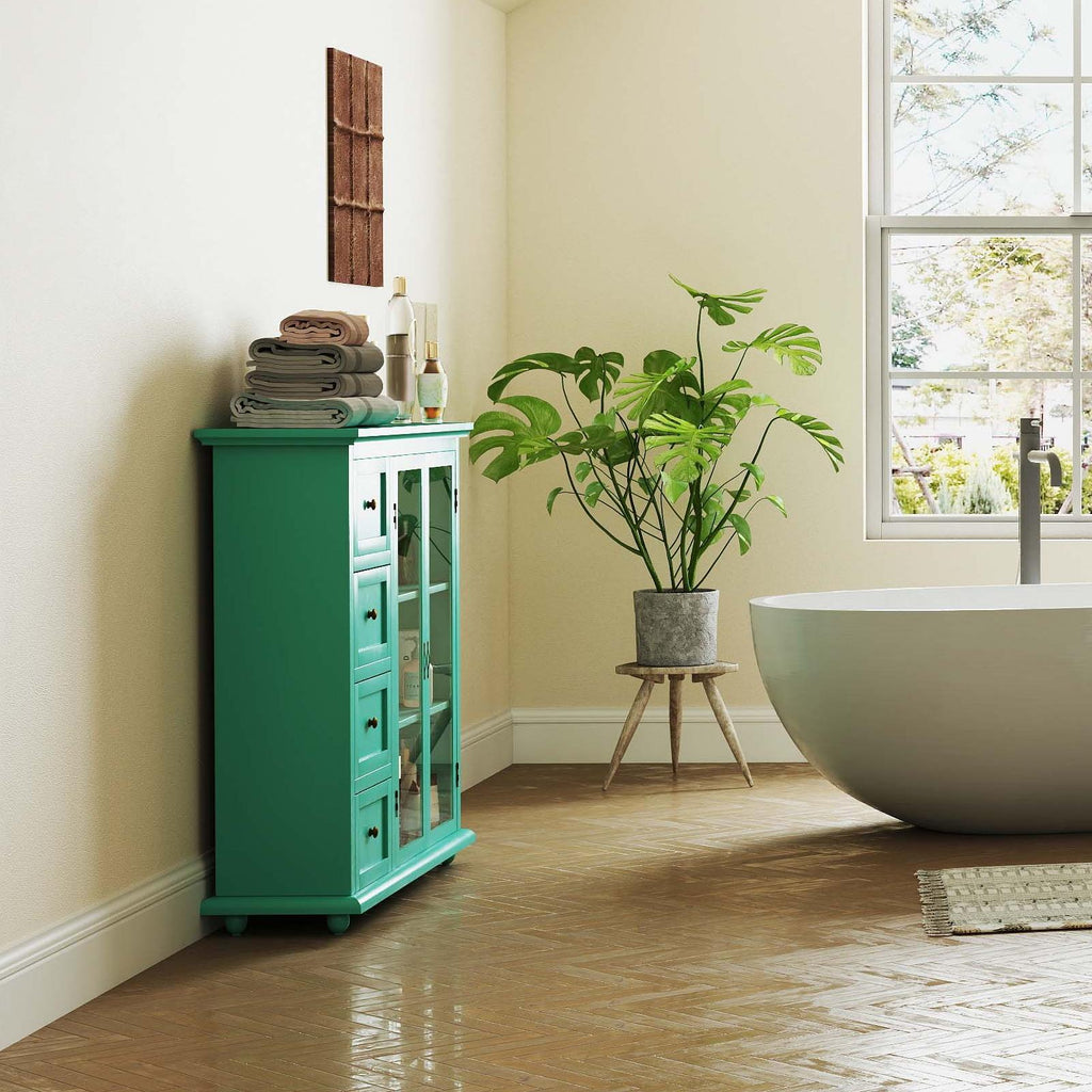 3-in-1 Bath & Storage Combo: Tall Cabinet  Shower Bench & Buffet Sideboard