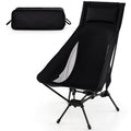 High Back Portable Camping Chair with Compact Carry Bag and Pillow-Black