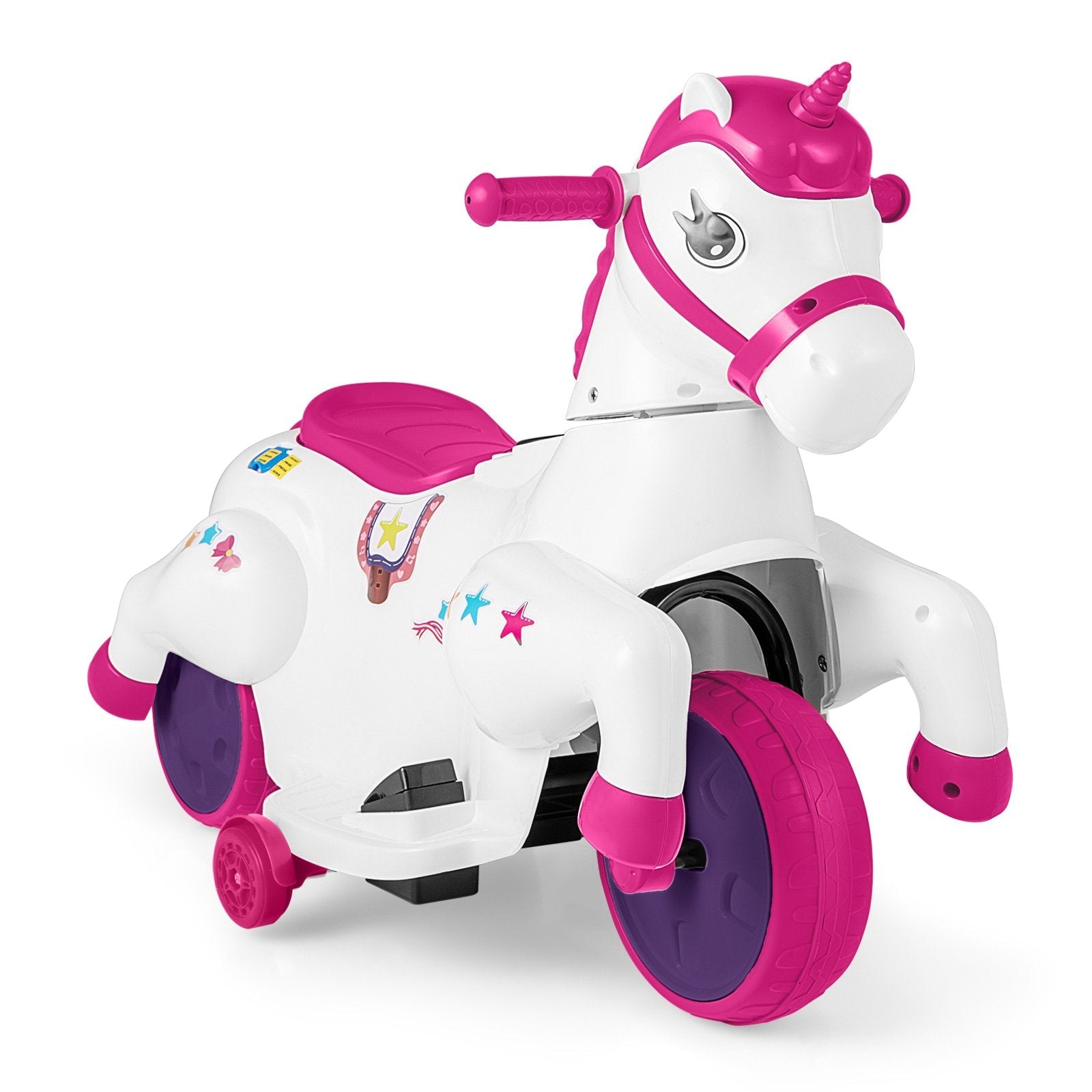 12V Unicorn Ride on Toy with Training Wheels and Horse Riding Mode-Multicolor