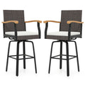 Set of 2 Outdoor 360° Swivel Bar Stool with Cushion and Acacia Wood Armrests