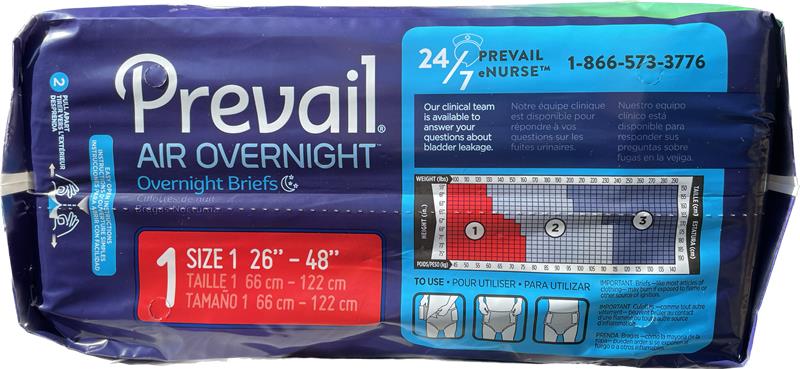 Prevail Air Overnight Briefs Size 1, 20 count Adult Diapers