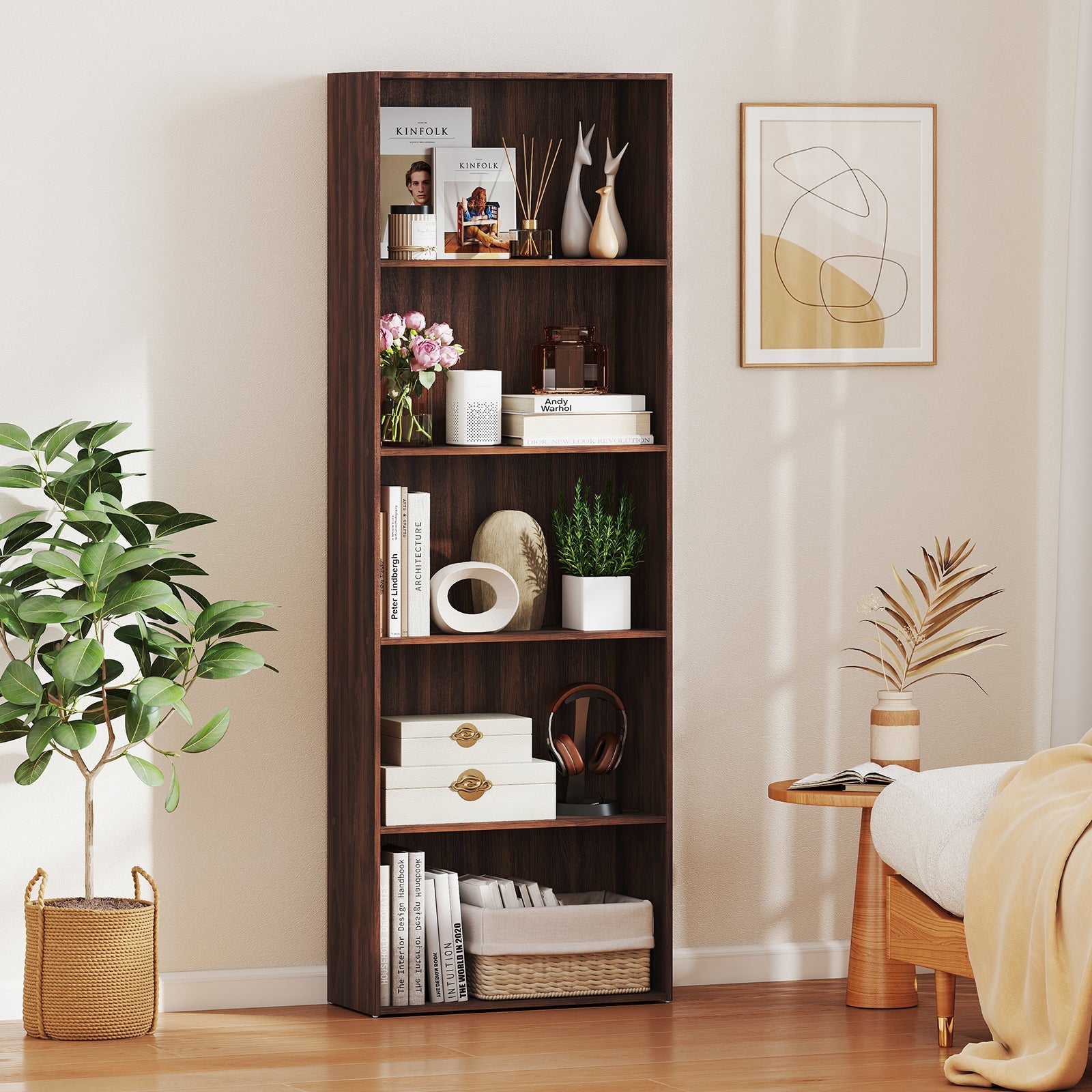 5-Shelf Storage Bookcase Modern Multi-Functional Display Cabinet Furniture-Black