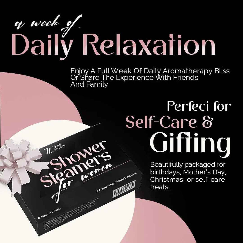 Zen & Hearth Shower Steamer Gift Set – 6 Aromatherapy Scents in Premium Gift Box | Natural Essential Oil Self-Care Gift for Women, Birthdays & Holidays | Handmade in Canada